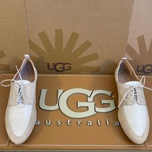 Brand New Women’s UGG Marji Snake Lace Ceramic Beige Tan Leather Suede Oxfords